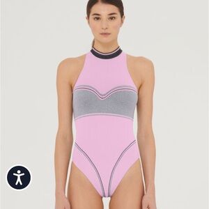 Wolford Shaping Stripes Body - shape & contour bodysuit - medium - pink/silver